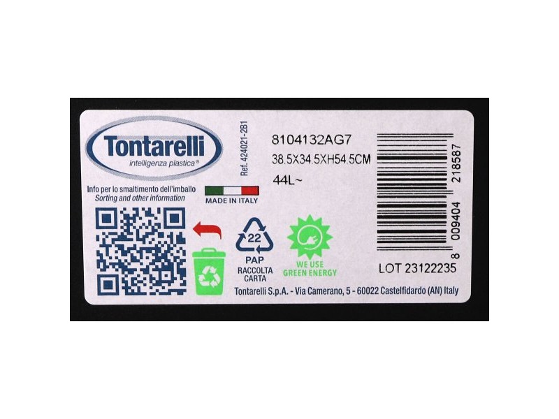 Кошче за Боклук Tontarelli Coverline Бял 44 L Черен 38,5 x 34,5 x 54,5 cm (6 броя)