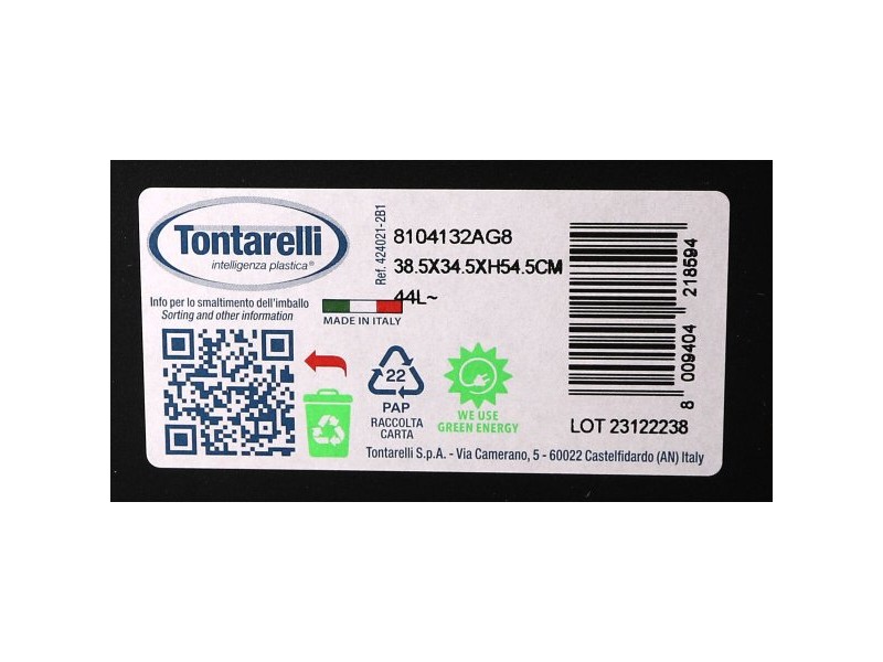 Кошче за Боклук Tontarelli Coverline Зелен 44 L Черен 38,5 x 34,5 x 54,5 cm (6 броя)