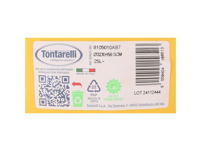 Кошче за Боклук Tontarelli Small hoop Жълт Черен 25 L (10 броя)