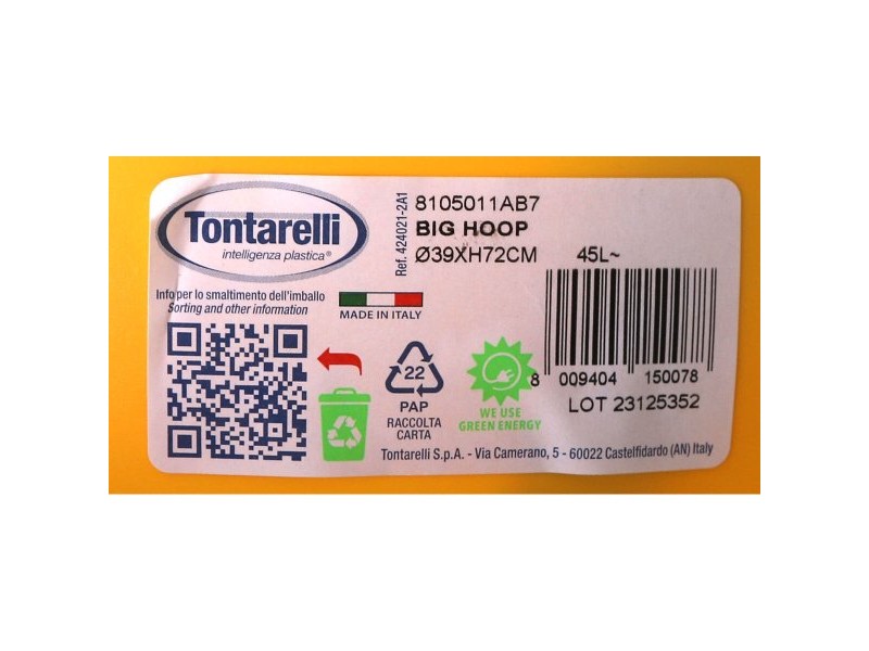 Кошче за Боклук Tontarelli Big hoop Жълт Черен 50 L (10 броя)