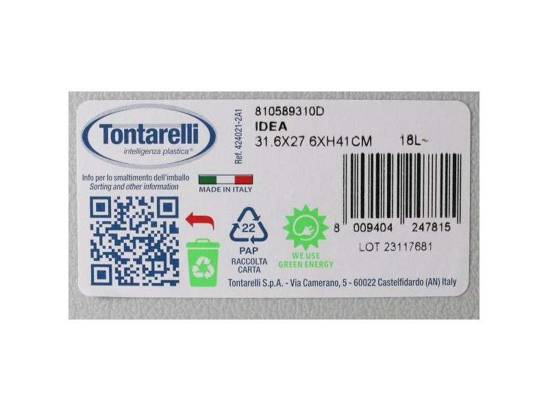 Кошче за Боклук с Педал Tontarelli Idea 18 L Черен Сив 31,6 x 27,6 x 41 cm (4 броя)