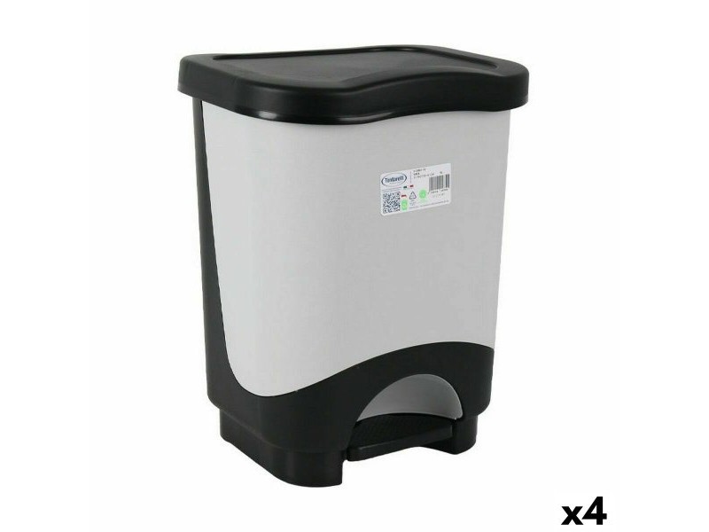 Кошче за Боклук с Педал Tontarelli Idea 18 L Черен Сив 31,6 x 27,6 x 41 cm (4 броя)