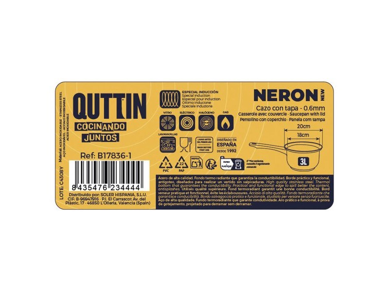 Тиган за Сос с Капак Quttin New Neron Стомана 35 x 19,5 x 10,5 cm (8 броя)