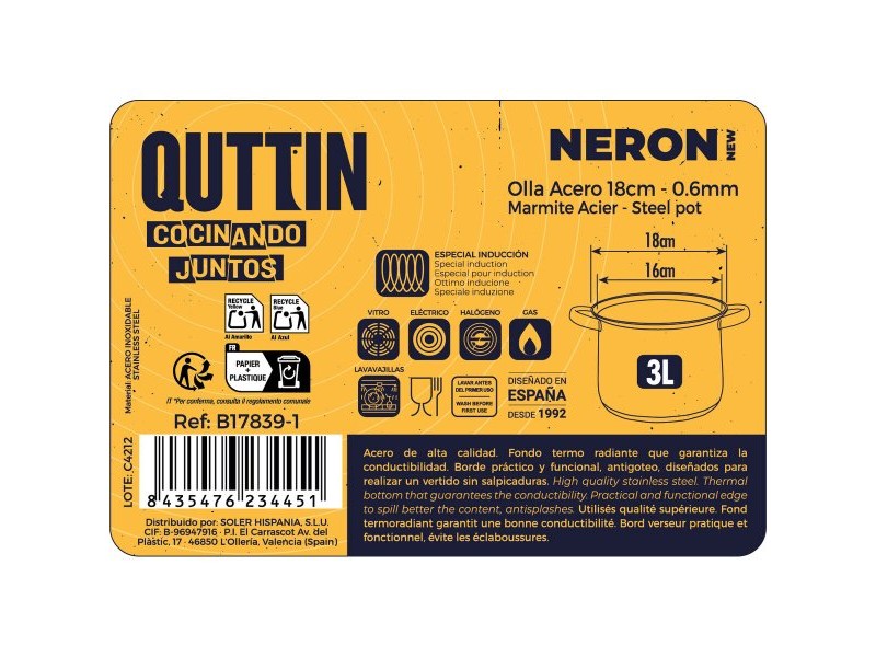 Тенджера със Стъклен Капак Quttin New Neron Стомана 17,5 x 13,2 cm (4 броя)