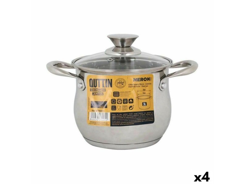 Тенджера със Стъклен Капак Quttin New Neron Стомана 17,5 x 13,2 cm (4 броя)