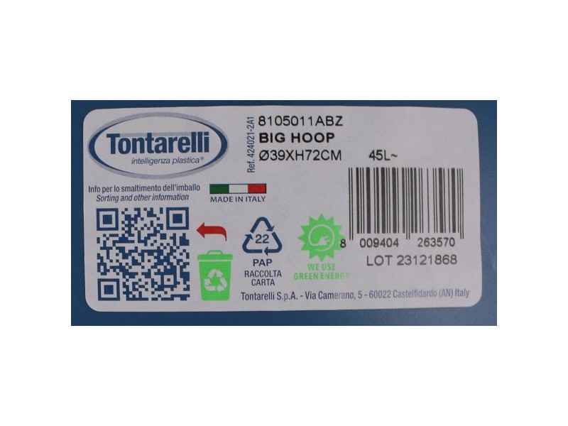 Кошче за Боклук Tontarelli Big hoop Син Бял 50 L (10 броя)