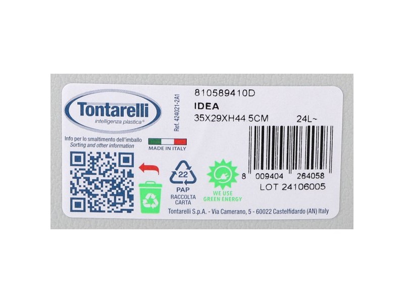 Кошче за Боклук с Педал Tontarelli Idea 24 L Черен Сив 35 x 29 x 44,5 cm (4 броя)