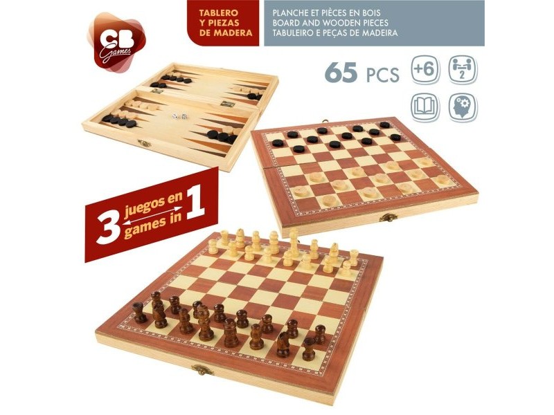 Дъска за Шах и Дама CB Games Дървен Tабла (6 броя)