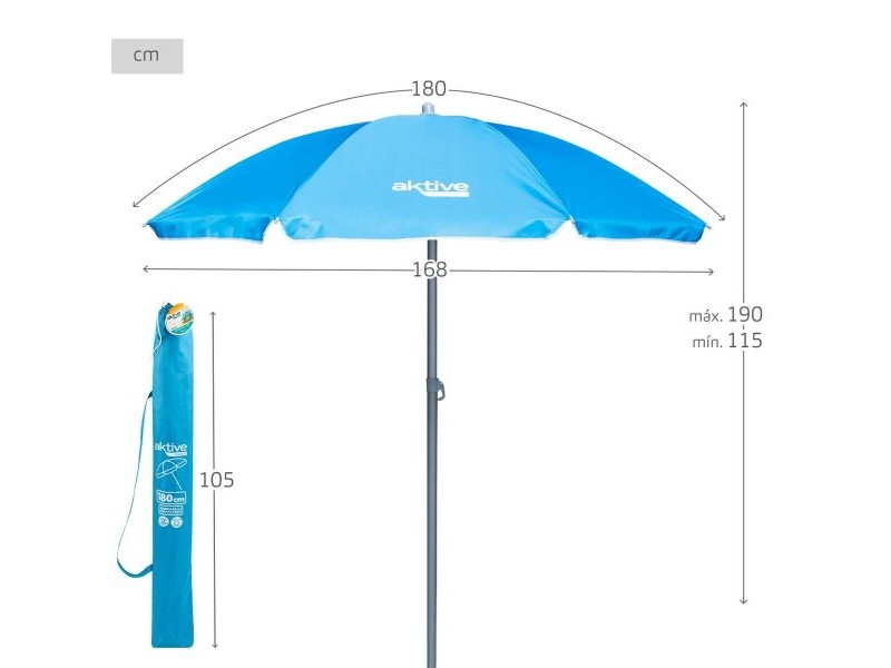 Чадър Aktive Син Ø 180 cm 180 x 187,5 x 180 cm 180 x 190 x 180 cm UV50 (12 броя)