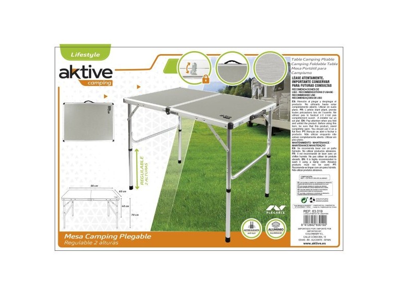 Сгъваема масичка Aktive Къмпинг Сив 90 x 70 x 60 cm (2 броя)