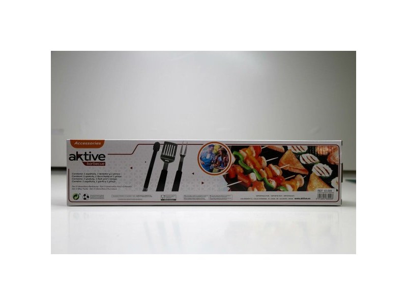 Комплект Прибори за Барбекю Aktive 3 Части Барбекю Неръждаема стомана 9 x 41 x 5 cm (4 броя)