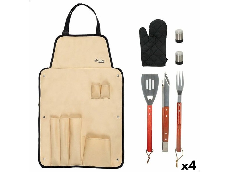 Комплект Прибори за Барбекю Aktive 7 Части Барбекю Неръждаема стомана 42 x 67 x 3 cm (4 броя)