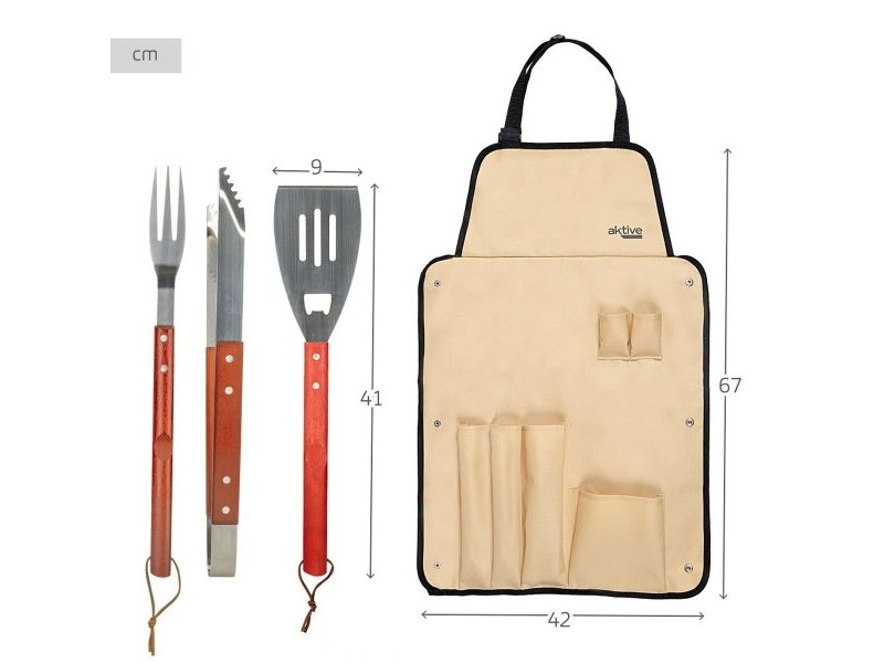 Комплект Прибори за Барбекю Aktive 7 Части Барбекю Неръждаема стомана 42 x 67 x 3 cm (4 броя)