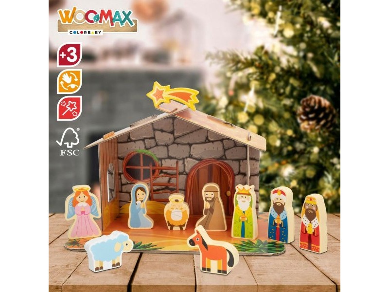 Рождествена Коледна Сцена Woomax Дървен Картон 22 x 16 x 12 cm 11 Части