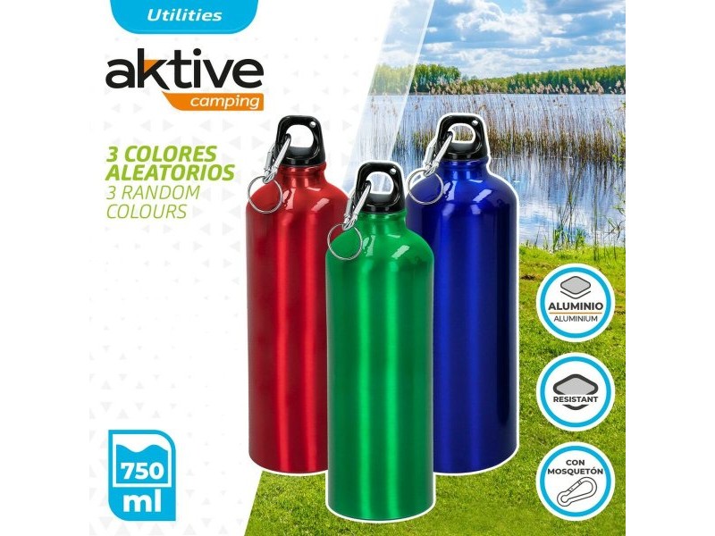 Бутилка за вода Aktive 750 ml Карабинер Алуминий 7 x 25 x 7 cm (24 броя)