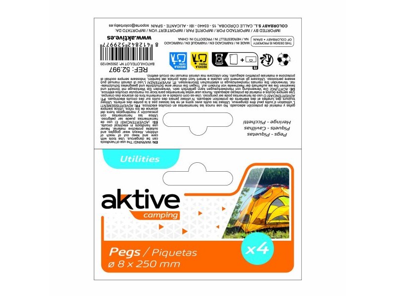 Колчета за къмпинг Aktive 25 cm 4 Части Ø 8 mm (24 броя)