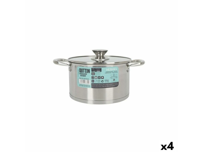 Тенджера със Стъклен Капак Quttin Hermes Стомана 3 L (4 броя)