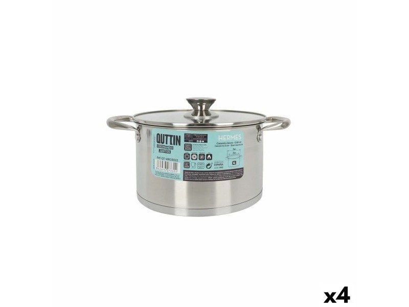 Тенджера със Стъклен Капак Quttin Hermes Стомана 4 L (4 броя)