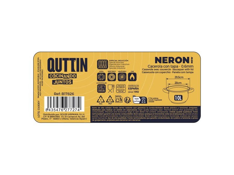Тенджера със Стъклен Капак Quttin New neron Стомана 10 L (4 броя)