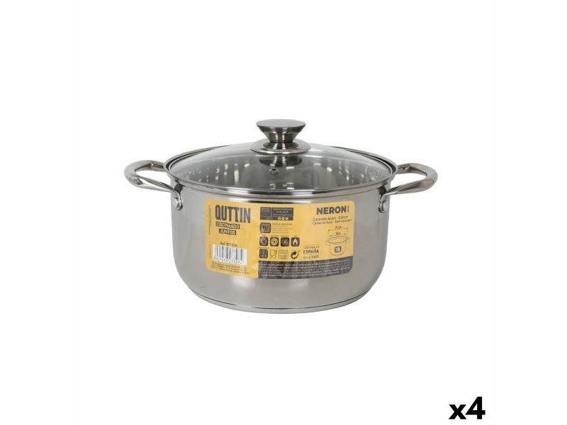 Тенджера със Стъклен Капак Quttin New neron Стомана 10 L (4 броя)