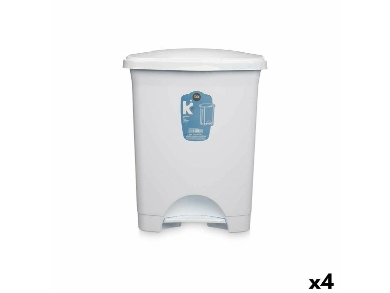 Кошче с педал Бял Пластмаса 30 L (4 броя)