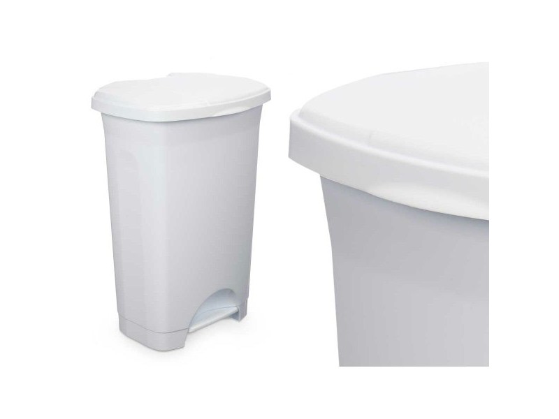 Кошче с педал Бял Пластмаса 50 L (3 броя)