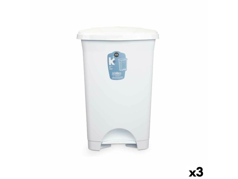 Кошче с педал Бял Пластмаса 50 L (3 броя)