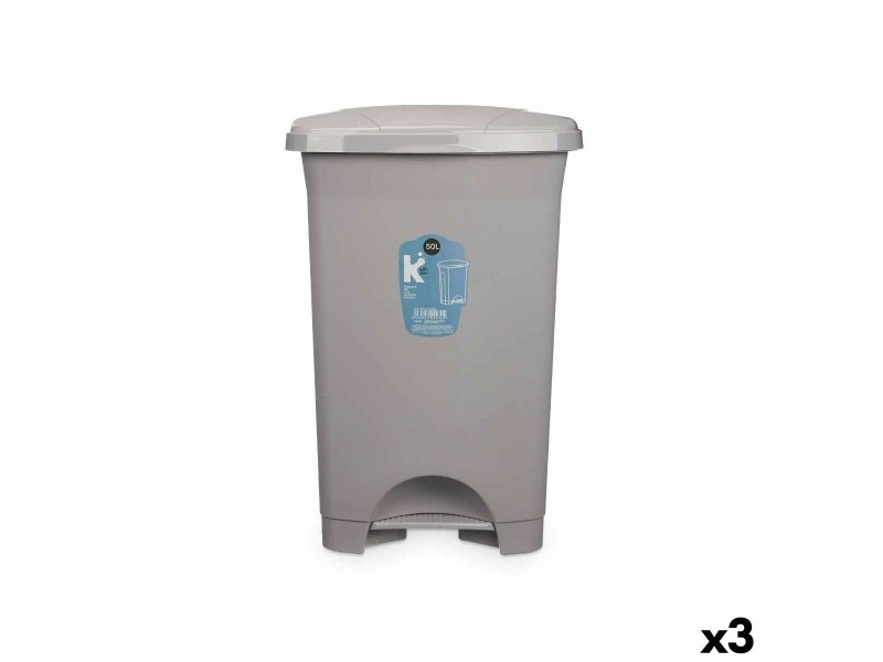 Кошче с педал Сив Пластмаса 50 L (3 броя)