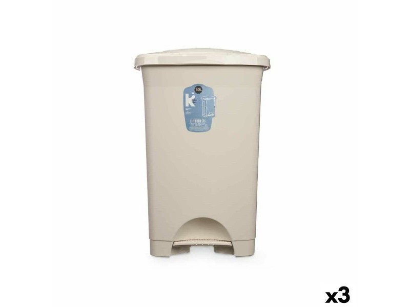 Кошче с педал Бежов Пластмаса 50 L (3 броя)