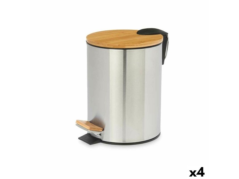 Кошче с педал Berilo Кафяв Сребрист Бамбук Неръждаема стомана 5 L (4 броя)