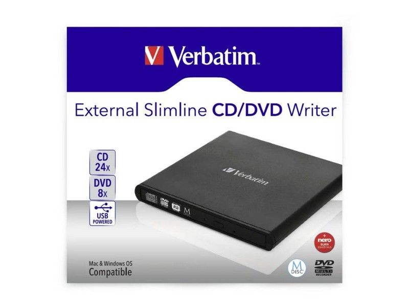 Външно записващо устройство Verbatim Slimline CD/DVD Черен