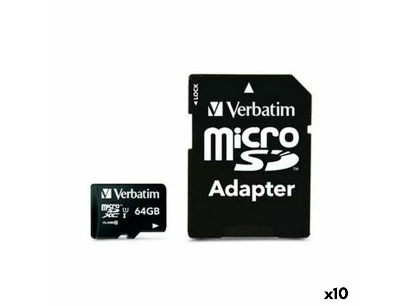 Mикро SD карта памет с адаптер Verbatim 64 GB (10 броя)