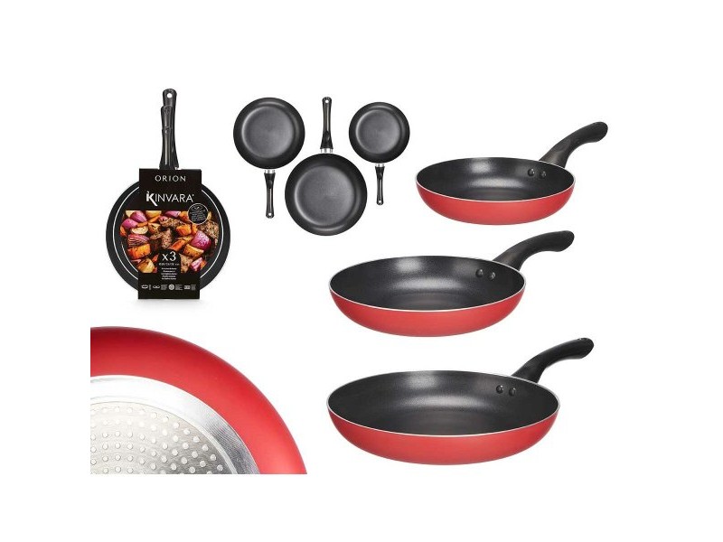 Комплект тигани Kinvara Черен Червен Алуминий Бакелит 20 x 4 cm 28 x 5 cm 24 x 4,5 cm 28,5 x 46 x 14,5 cm (6 броя)