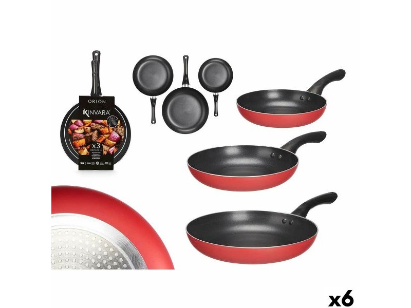 Комплект тигани Kinvara Черен Червен Алуминий Бакелит 20 x 4 cm 28 x 5 cm 24 x 4,5 cm 28,5 x 46 x 14,5 cm (6 броя)