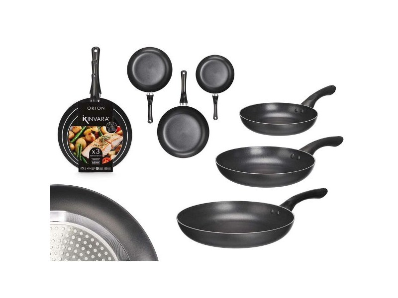 Комплект тигани Kinvara Черен Алуминий Бакелит 20 x 4 cm 28 x 5 cm 24 x 4,5 cm 28,5 x 46 x 14,5 cm (6 броя)
