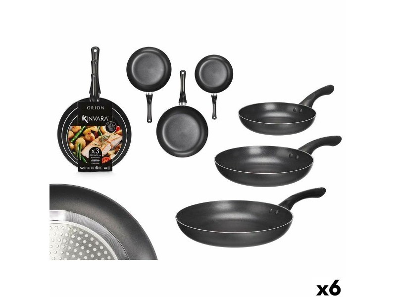 Комплект тигани Kinvara Черен Алуминий Бакелит 20 x 4 cm 28 x 5 cm 24 x 4,5 cm 28,5 x 46 x 14,5 cm (6 броя)