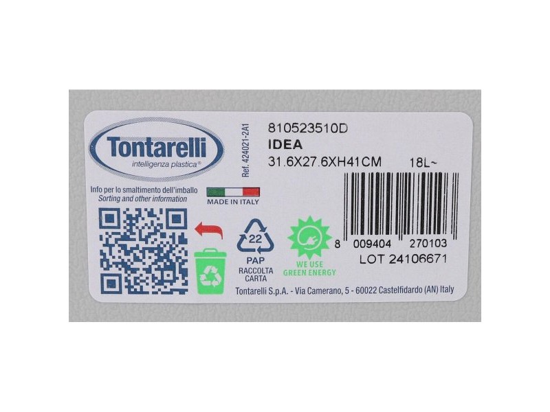 Кошче за Боклук с Педал Tontarelli Idea Сив 18 L (4 броя)