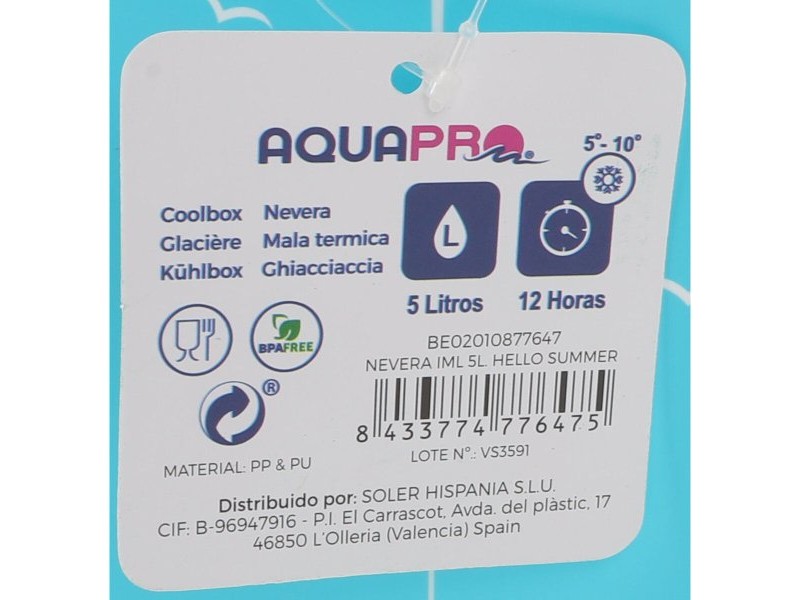 Преносима Хладилна Чанта Aquapro Hello Summer Многоцветен 5 L 28 x 22 x 19 cm (6 броя)
