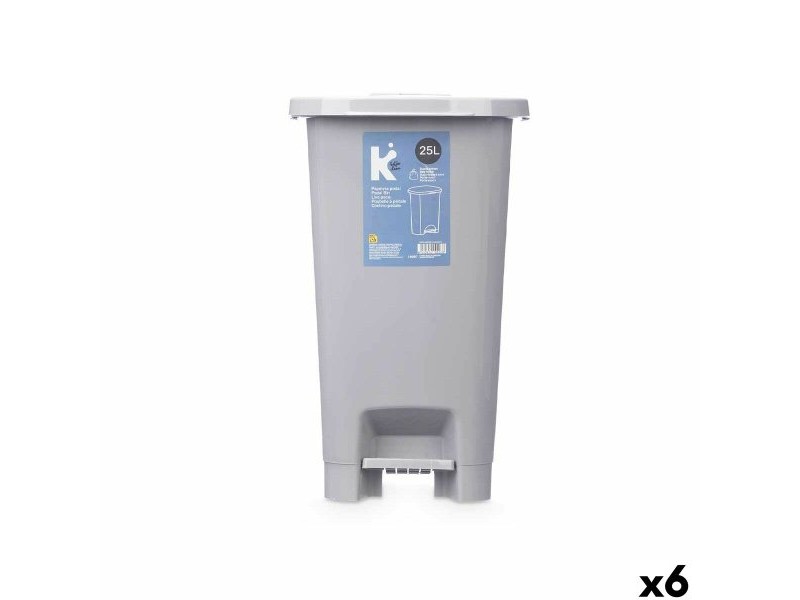 Кошче с педал Сив Пластмаса 25 L (6 броя)