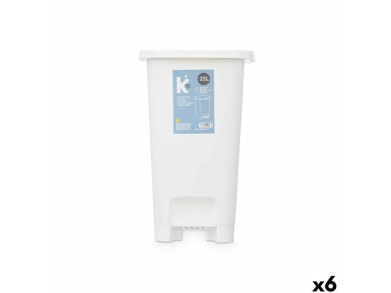 Кошче с педал Бял Пластмаса 25 L (6 броя)