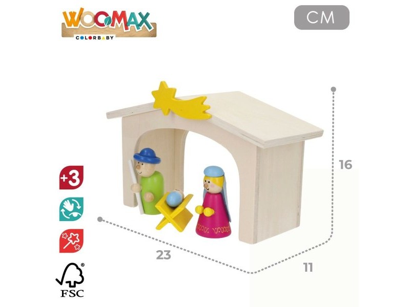Рождествена Коледна Сцена Woomax Дървен plywood 23 x 16 x 11 cm (4 броя)