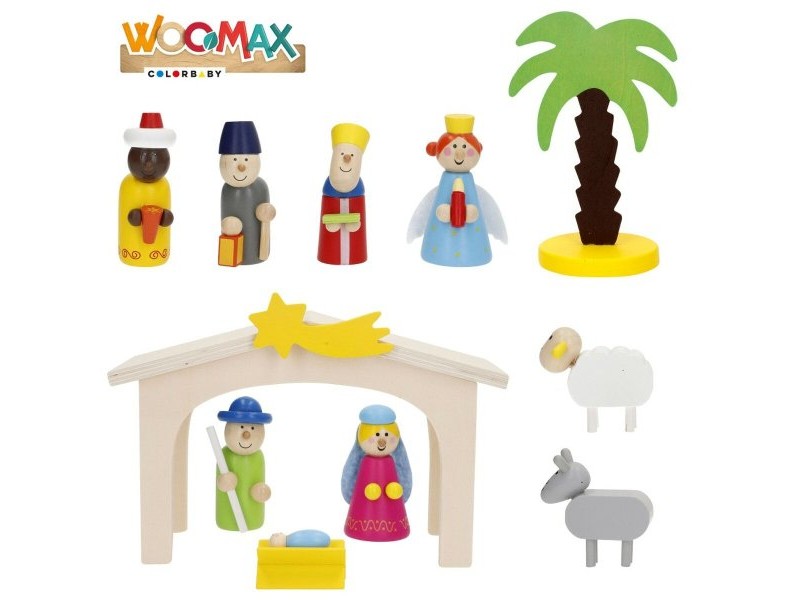 Рождествена Коледна Сцена Woomax Дървен plywood 23 x 16 x 11 cm (4 броя)