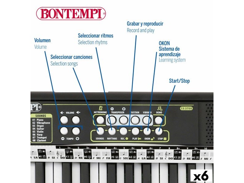 Клавиатура с 37 бутона Bontempi 42 x 4 x 15 cm (6 броя)