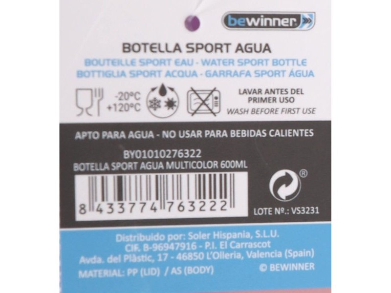 Бутилка за вода Bewinner Многоцветен 600 ml 7,4 x 7,4 x 19 cm (12 броя) Бутилка за вода Bewinner Многоцветен 600 ml 7,4 x 7,4 x 19 cm (12 броя)