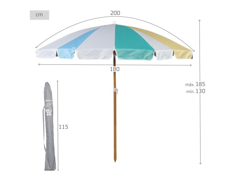 Плажен чадър Aktive Ø 200 cm 20 x 185 x 20 cm (6 броя)