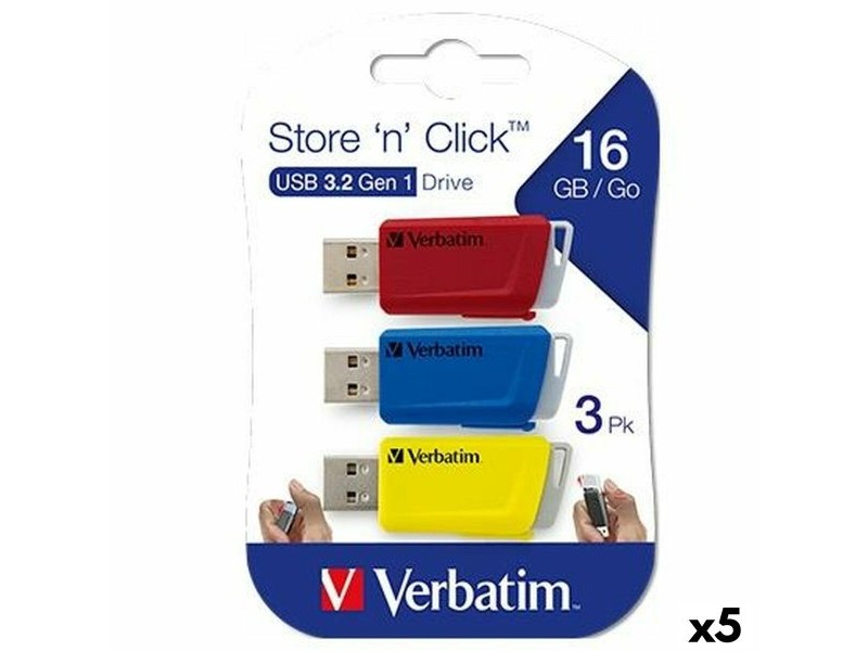 USB стик Verbatim STORE´N´CLICK Многоцветен 16 GB 3 Части (5 броя)