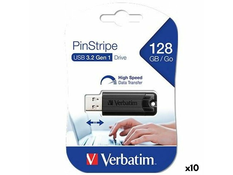 USB стик Verbatim PINSTRIPE Черен 128 GB (10 броя)