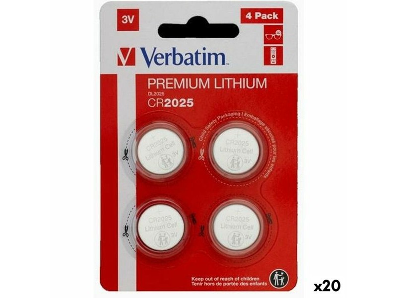 Литиеви кръгли батерии Verbatim 3 V CR2025 4 Части (20 броя)