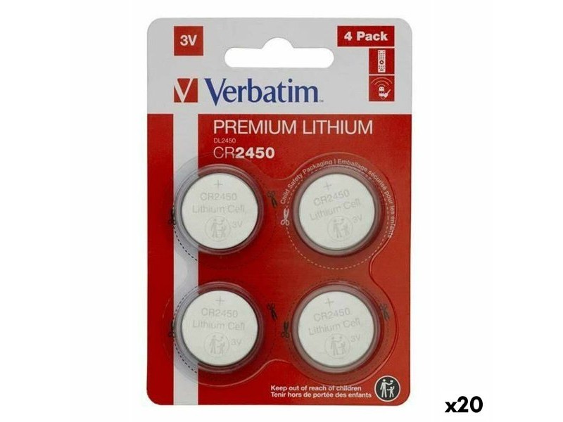 Литиеви кръгли батерии Verbatim CR2450 (4 Части) (20 броя)