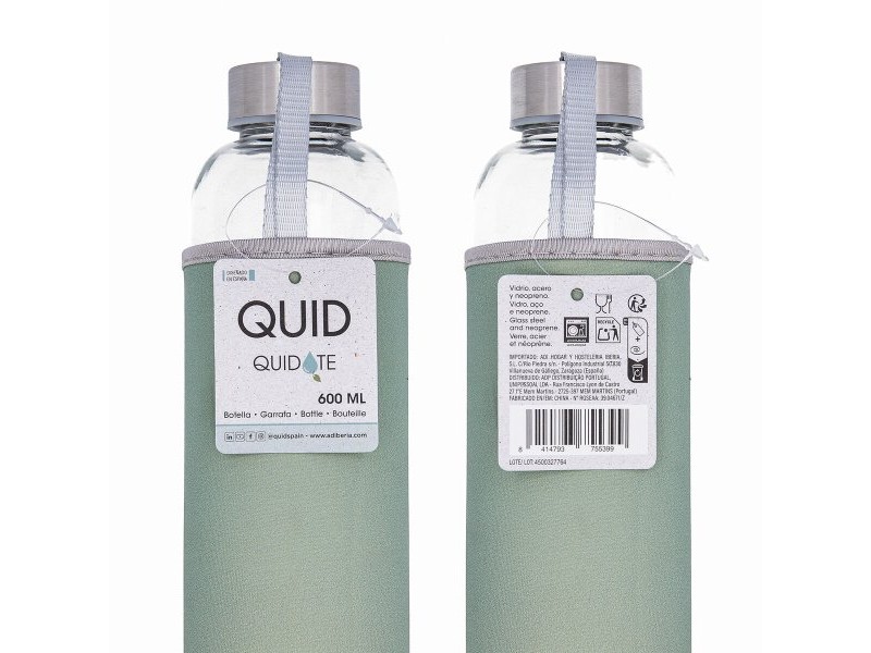 Бутилка за вода Quid Quidate Сив Cтъкло 600 ml (12 броя)
